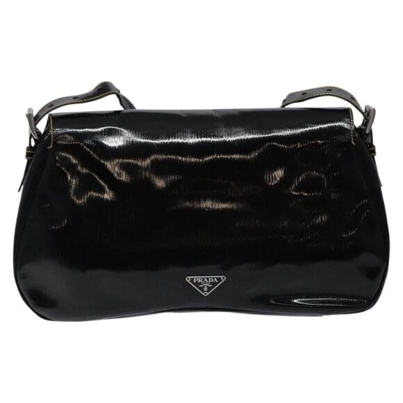 PRADA Shoulder Bag Enamel Black Silver Auth - Picture 3 of 15